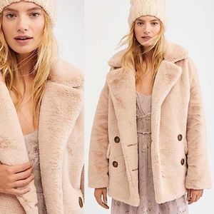 Free People Kate Faux Fur Coat Beige Neutral